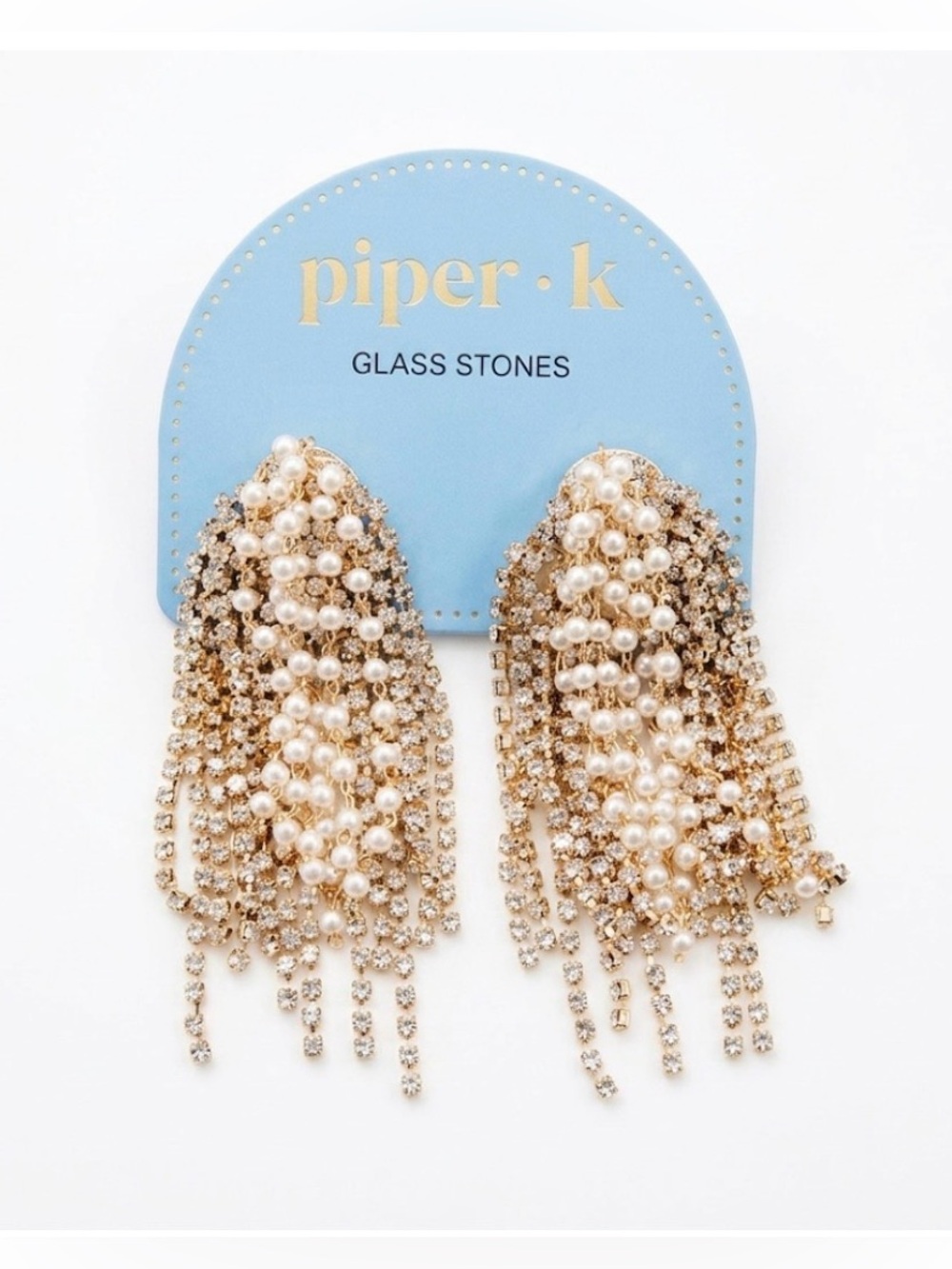 NWT ⚜️💎⚜️ Piper K Glass Stones Faux Pearl Waterfall Strand Earrings